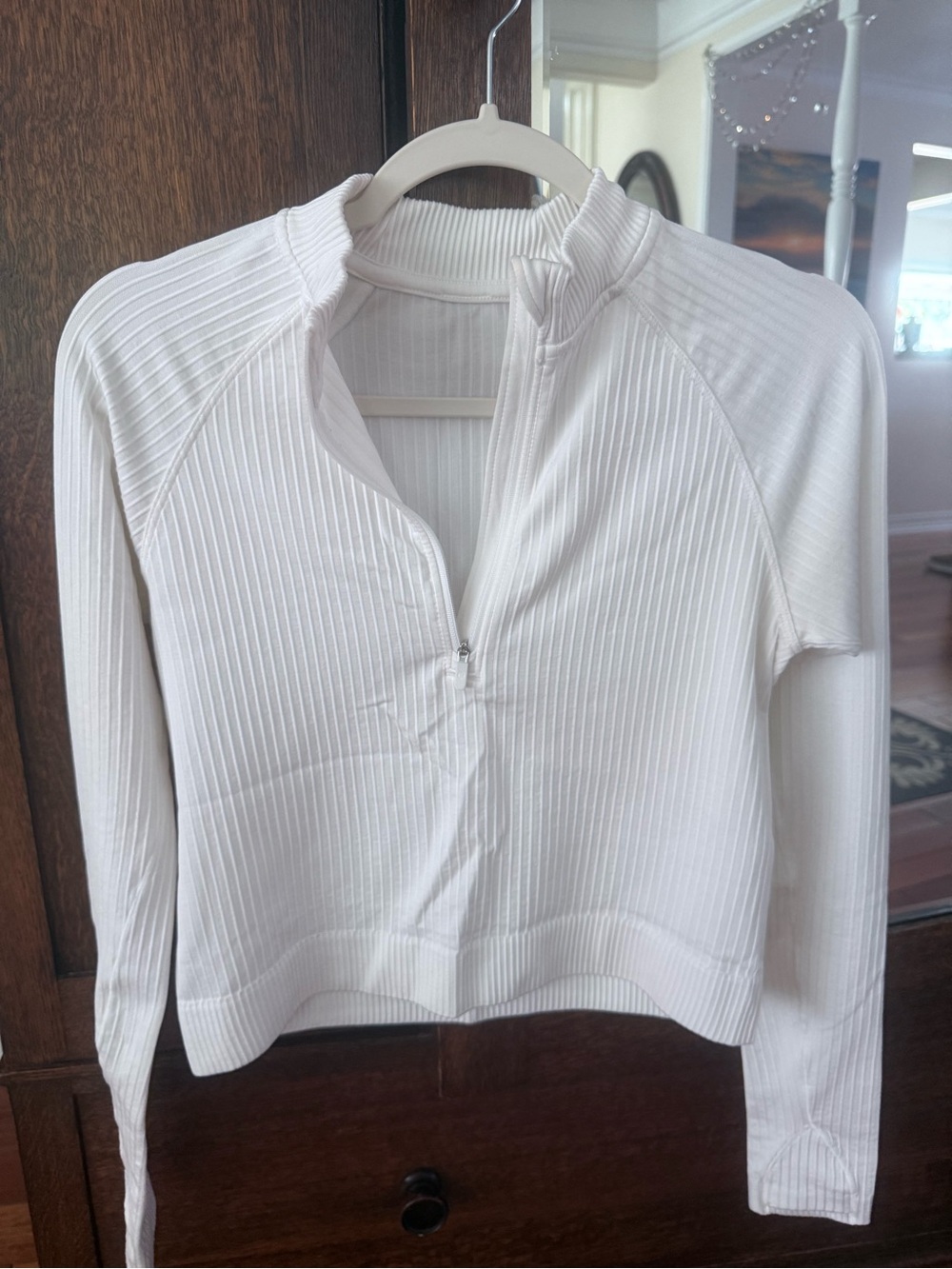 Lululemon Ribbed Half-Zip White Long Sleeve Top
